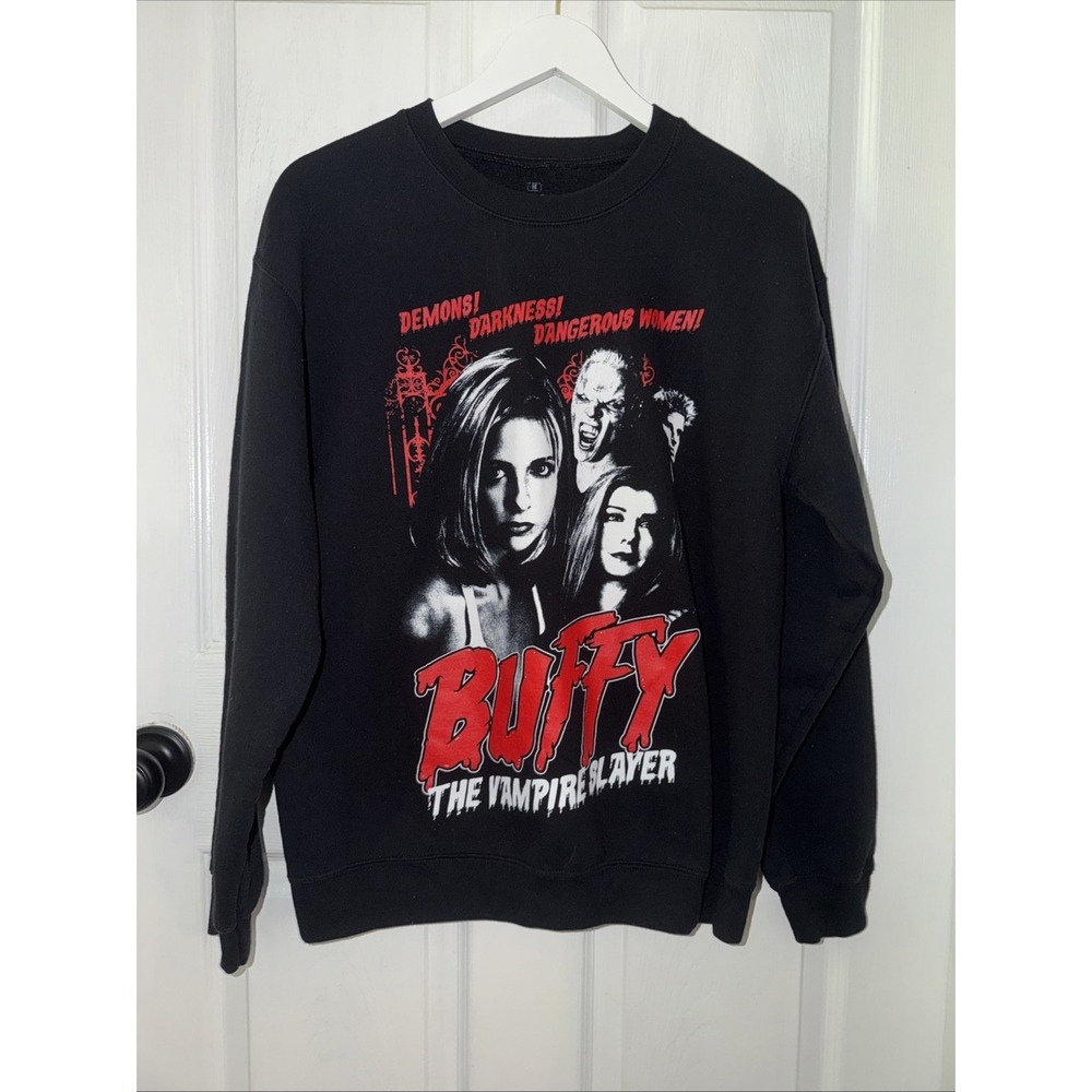 Buffy The Vampire Slayer Graphic Sweatshirt Pullover Crew Black Y2K TV Size M